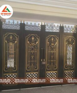 Cổng sắt lùa 4 cánh hiện đại, độc đáo