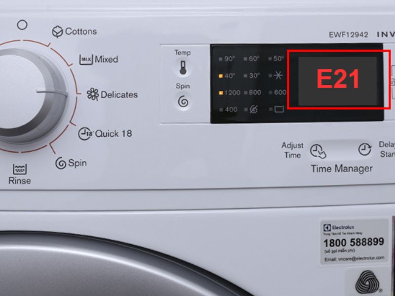 Dấu hiệu nhận biết lỗi E21 máy giặt Electrolux