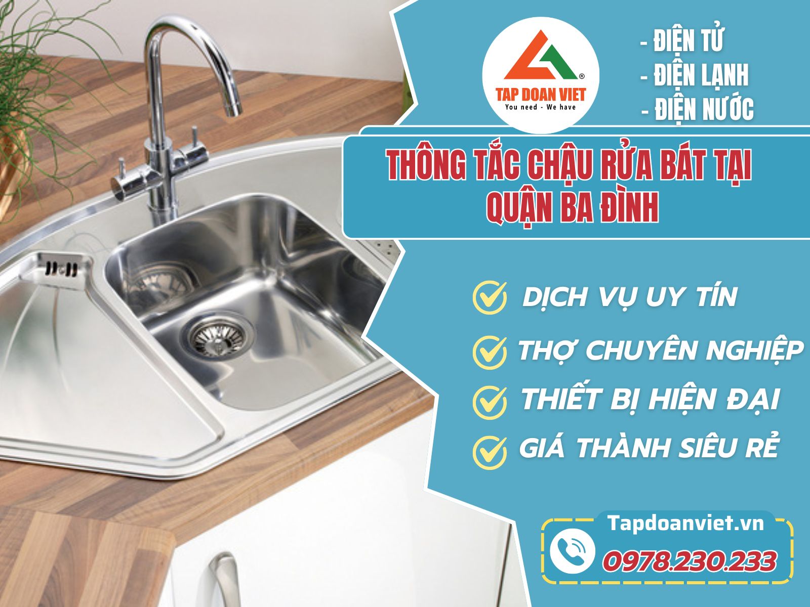 thông tắc chậu rửa bát tại quận Ba Đình