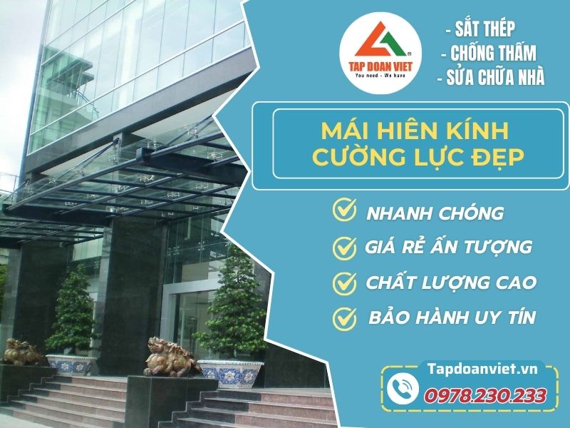 Mái hiên kính cường lực đẹp, thi công nhanh, giá tốt