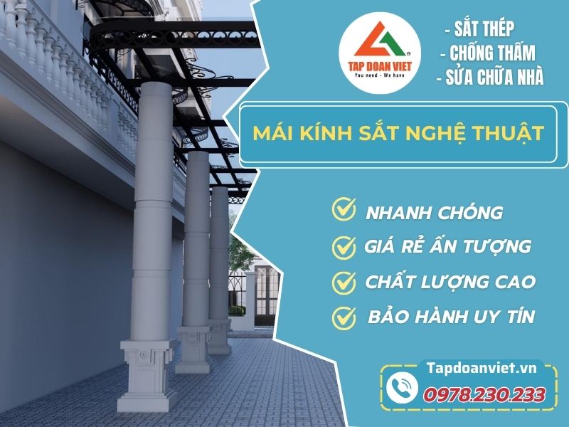 Mái kính sắt nghệ thuật giá tốt, thi công trọn gói