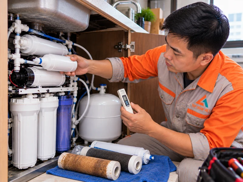 Thợ thay lõi chức năng và đo TDS máy lọc nước tại Hoàng Mai