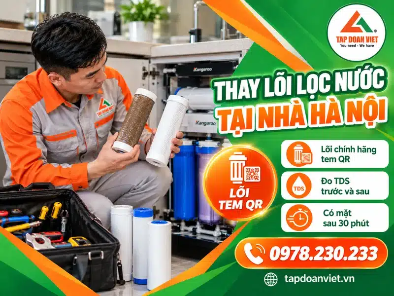 Thay lõi lọc nước tại nhà Hà Nội: Karofi, Kangaroo và mọi dòng máy RO - Tập Đoàn Việt Thợ so sánh lõi lọc cũ và lõi mới khi thay lõi lọc nước tại nhà